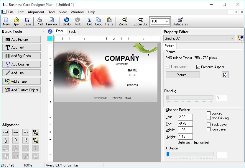 screenshot of Business Card Designer Plus